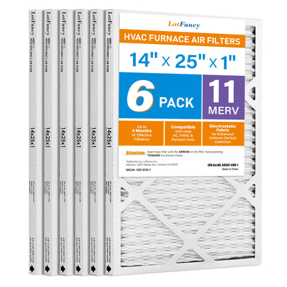 LotFancy 14x25x1 Air Filters, MERV 11 Pleated HVAC AC Furnace Air Filters, 6 Pack
