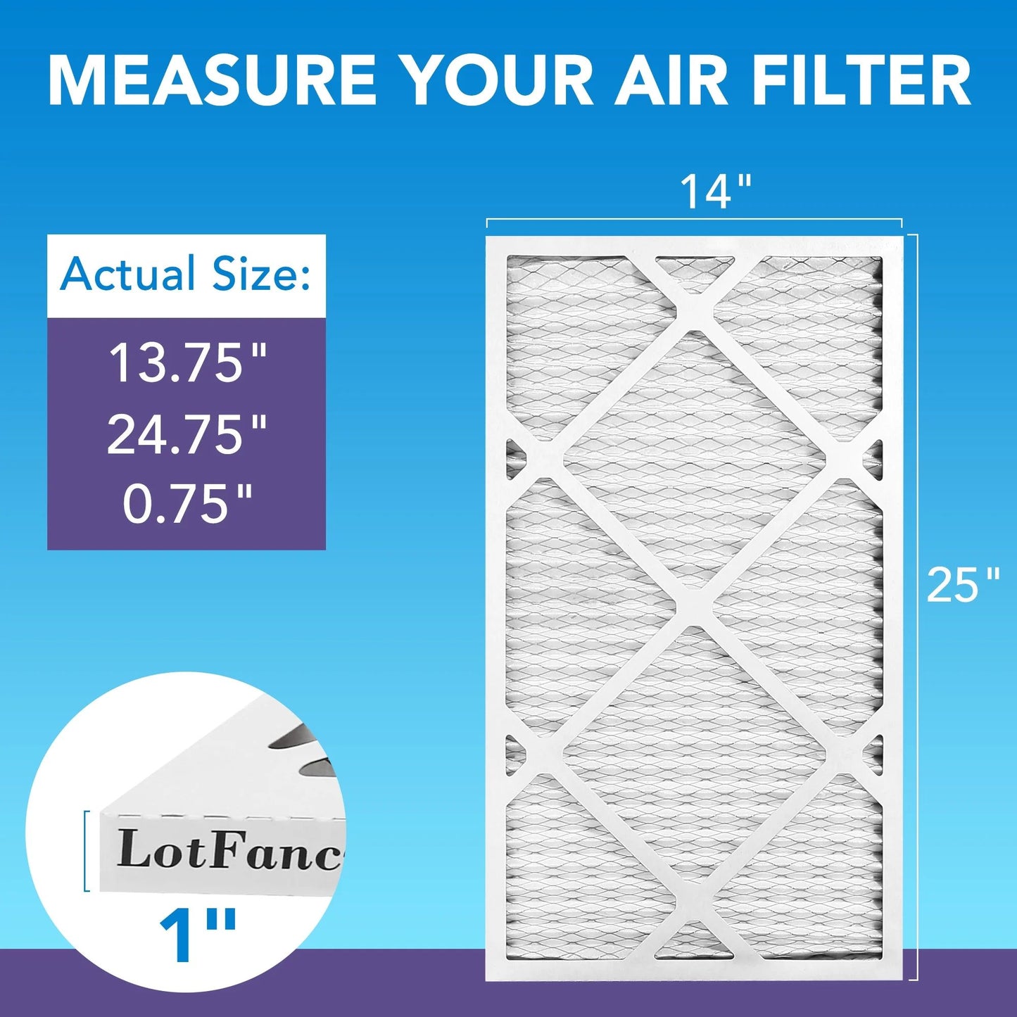 LotFancy 14x25x1 Air Filters, MERV 11 Pleated HVAC AC Furnace Air Filters, 6 Pack