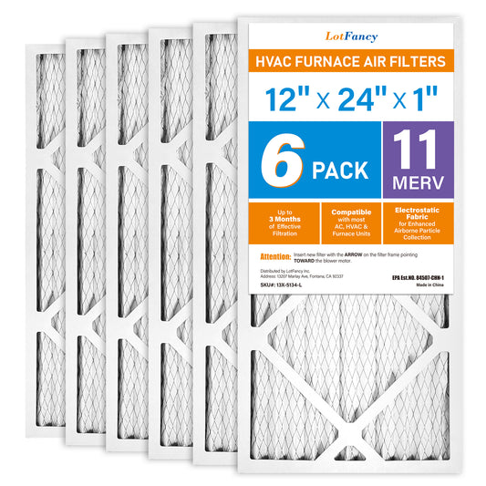 LotFancy 12x24x1 Air Filters, MERV 11 Pleated HVAC AC Furnace Air Filters, 6 Pack