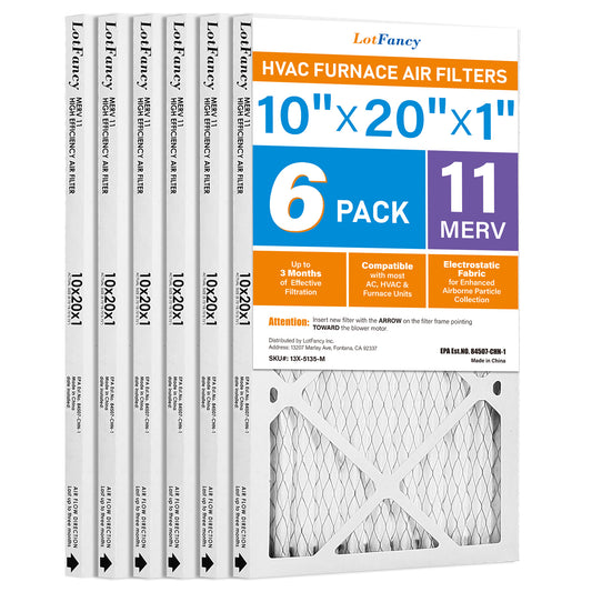 LotFancy 10x20x1 Air Filters, 6 Pack, MERV 11 Pleated HVAC AC Furnace Filters