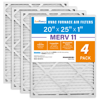 LotFancy 20x25x1 Air Filters, 4 Pack, MERV 11 Pleated HVAC AC Furnace Filters WMT