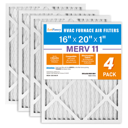 LotFancy 16x20x1 Air Filters, MERV 11 Pleated HVAC AC Furnace Air Filters, 4 Pack