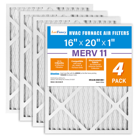 LotFancy 16x20x1 Air Filters, MERV 11 Pleated HVAC AC Furnace Air Filters, 4 Pack