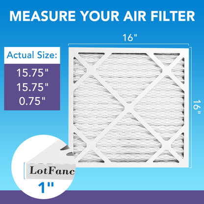 LotFancy 16x16x1 Air Filters, MERV 11 Pleated HVAC AC Furnace Air Filters, 6 Pack