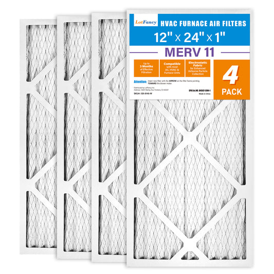 LotFancy 12x24x1 Air Filters, MERV 11 Pleated HVAC AC Furnace Air Filters, 4 Pack