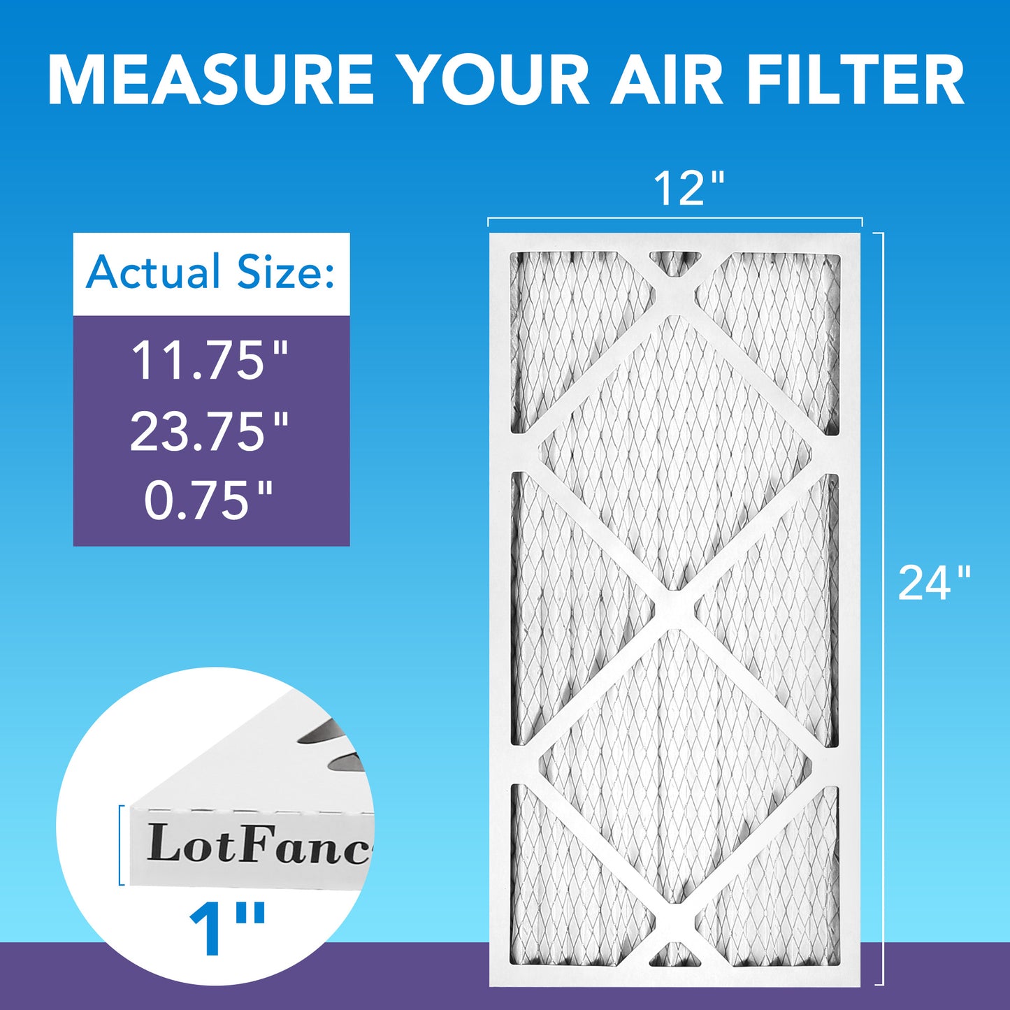 LotFancy 12x24x1 Air Filters, MERV 11 Pleated HVAC AC Furnace Air Filters, 6 Pack
