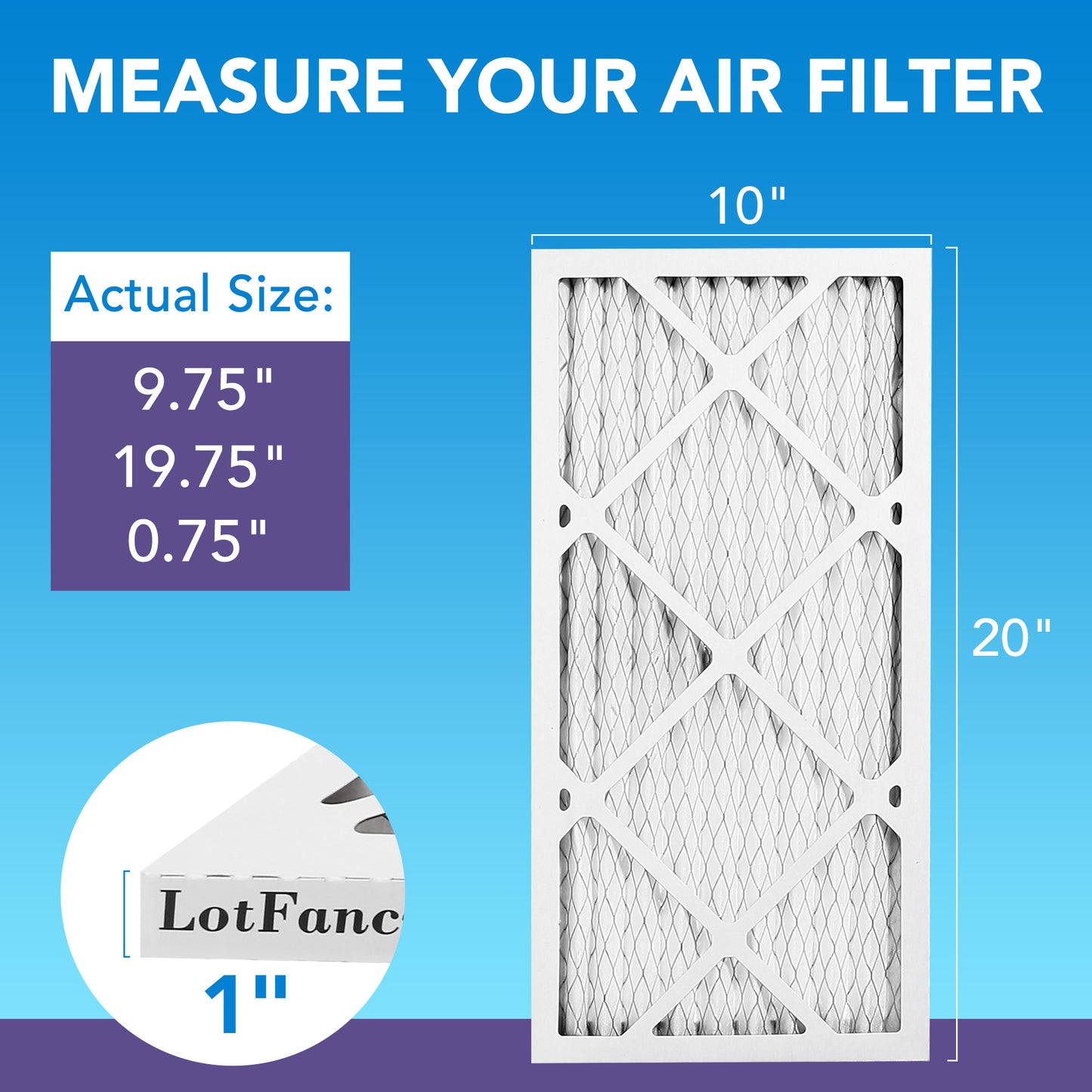 LotFancy 10x20x1 Air Filters, 6 Pack, MERV 11 Pleated HVAC AC Furnace Filters