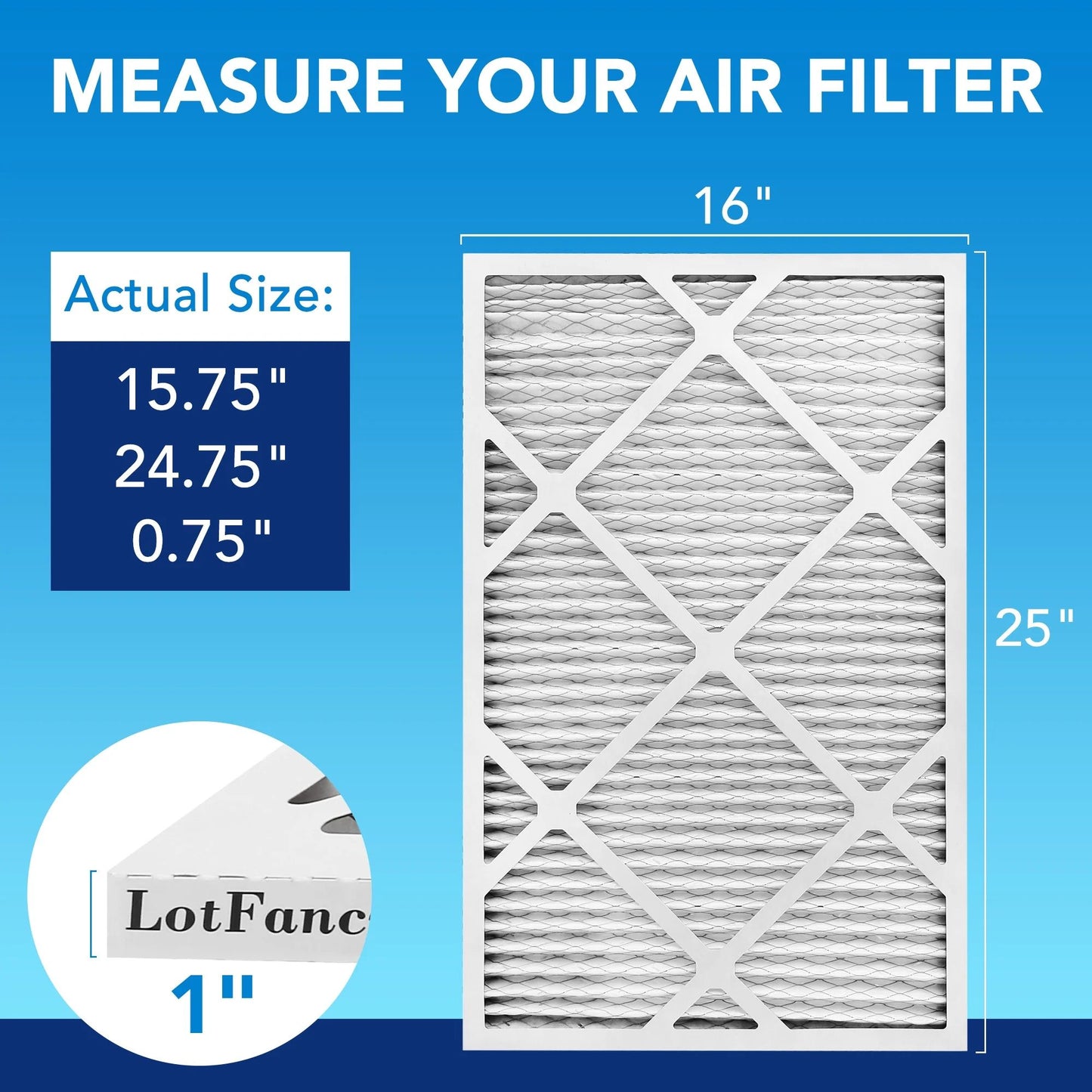 LotFancy 16x25x1 Air Filters, MERV 13 Pleated HVAC AC Furnace Air Filters, 6 Pack