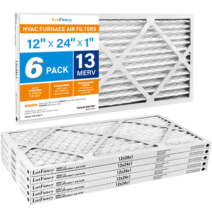 LotFancy 12x24x1 Air Filters, MERV 13 Pleated HVAC AC Furnace Air Filters, 6 Pack