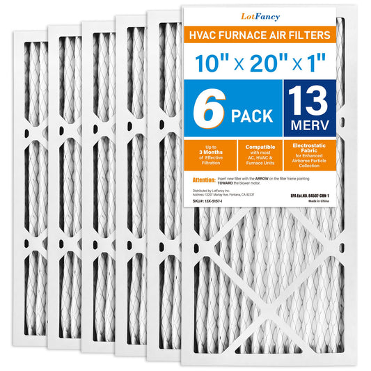 LotFancy 10x20x1 Air Filters, MERV 13 Pleated HVAC AC Furnace Air Filters, 6 Pack