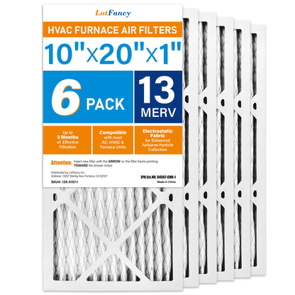 LotFancy 10x20x1 Air Filters, MERV 13 Pleated HVAC AC Furnace Air Filters, 6 Pack