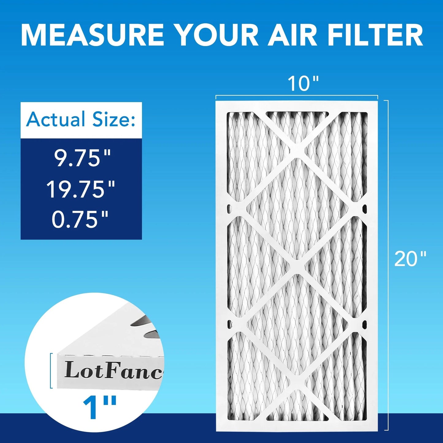 LotFancy 10x20x1 Air Filters, MERV 13 Pleated HVAC AC Furnace Air Filters, 6 Pack