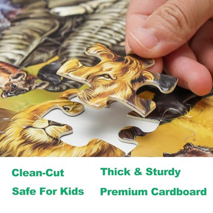 BenBen Puzzles for Kids Ages 4-6, Double Sided 100 Piece Puzzles for Kids, 2 in 1 Puzzle, Wild Animals, Learning Educational Jigsaw Puzzles Toys for Boys Girls (15.75” x 11.75”)