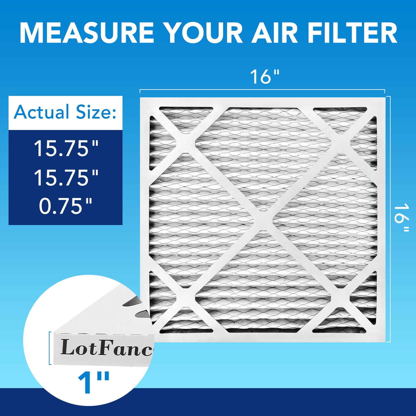 LotFancy 16x16x1 Air Filters, MERV 13 Pleated HVAC AC Furnace Air Filters, 6 Pack