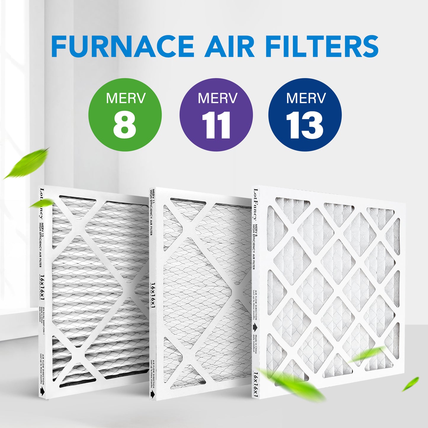 LotFancy 16x16x1 Air Filters, MERV 13 Pleated HVAC AC Furnace Air Filters, 6 Pack
