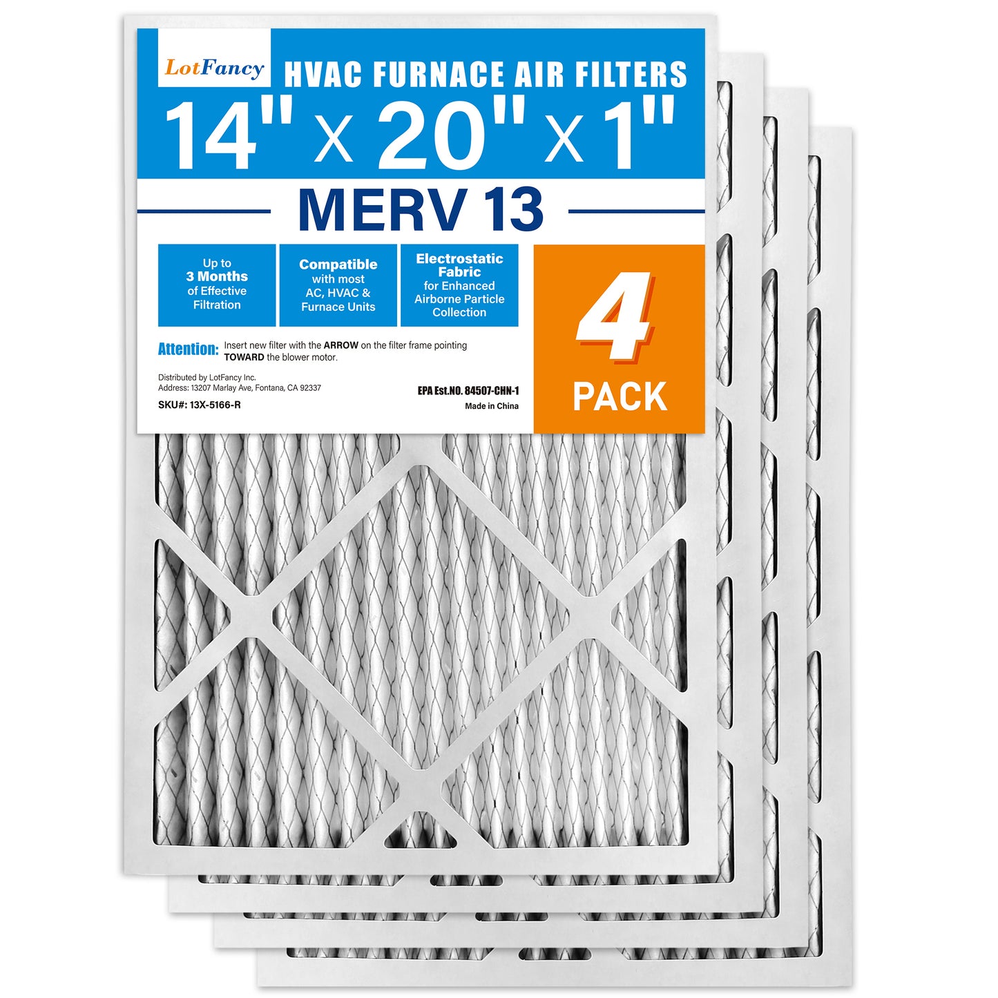 LotFancy 14x20x1 Air Filters, MERV 13 Pleated HVAC AC Furnace Air Filters, 4 Pack