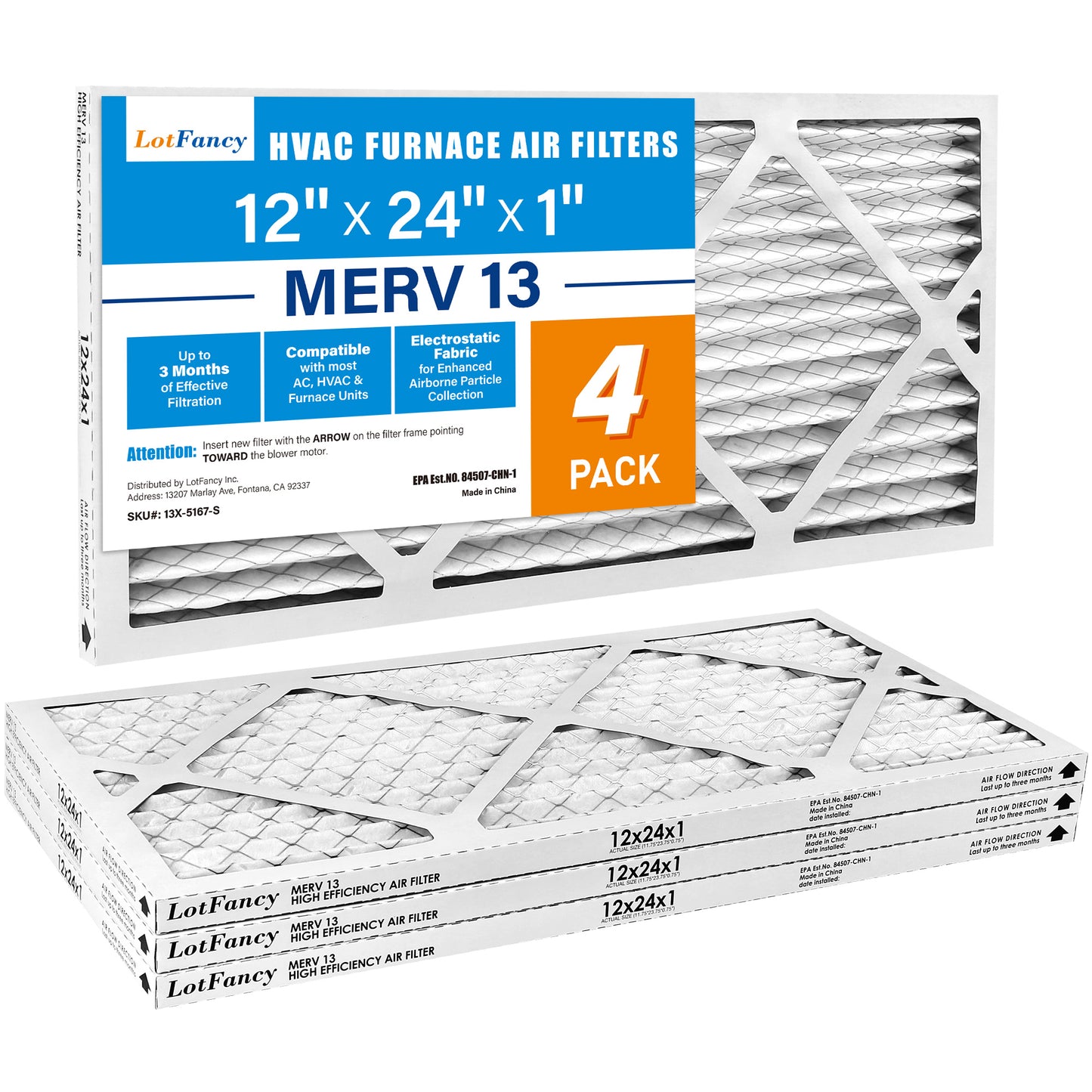 LotFancy MERV 8 11 13 Air Filters, Pleated AC Furnace Filters, Air Conditioner HVAC Filters