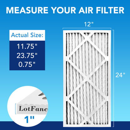 LotFancy 12x24x1 Air Filters, MERV 13 Pleated HVAC AC Furnace Air Filters, 6 Pack