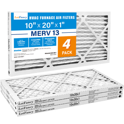 LotFancy 10x20x1 Air Filters, MERV 13 Pleated HVAC AC Furnace Air Filters, 4 Pack