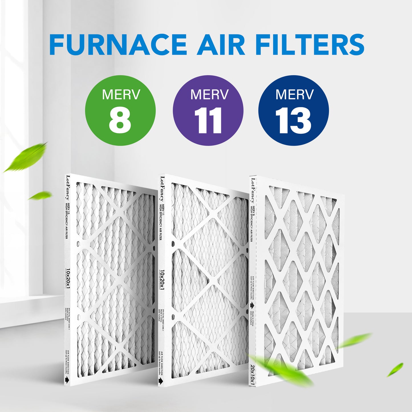 LotFancy 10x20x1 Air Filters, MERV 13 Pleated HVAC AC Furnace Air Filters, 4 Pack