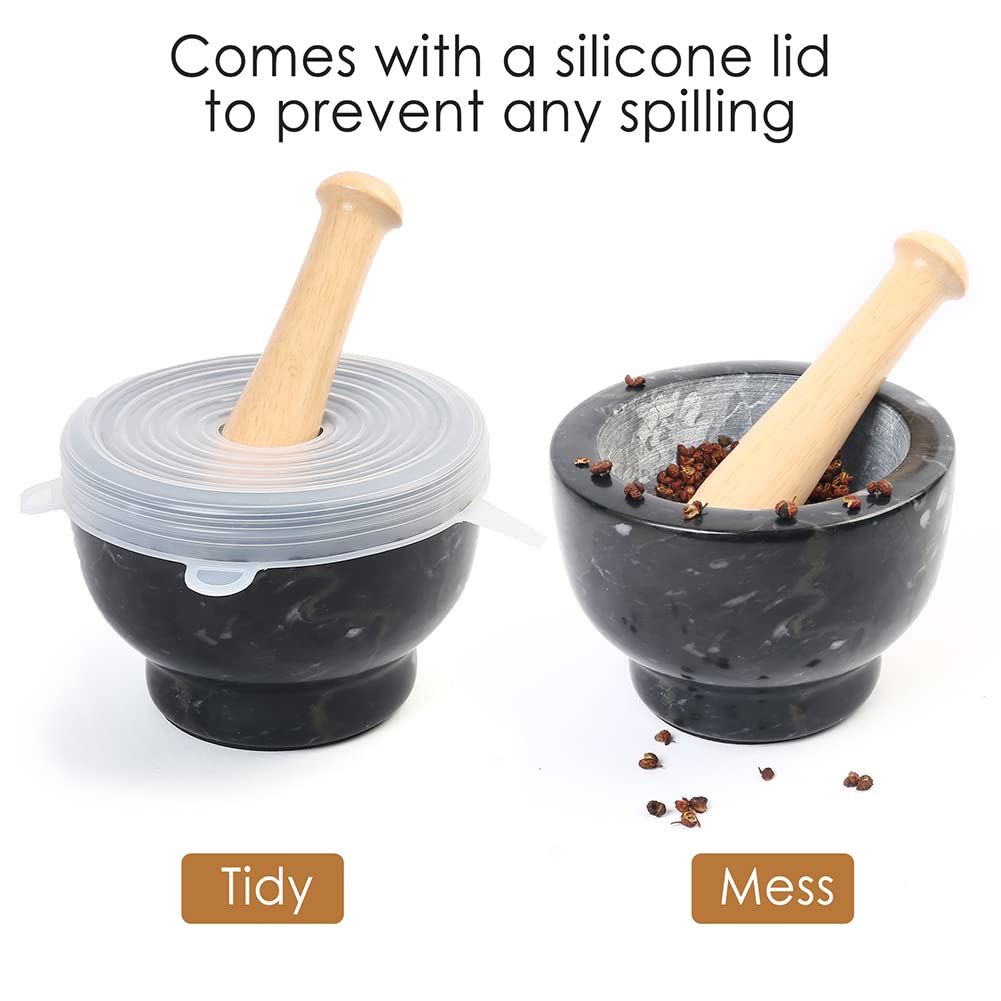 LotFancy Mortar and Pestle Set, 5 inch Large Black Solid Marble Mortar for Guacamole