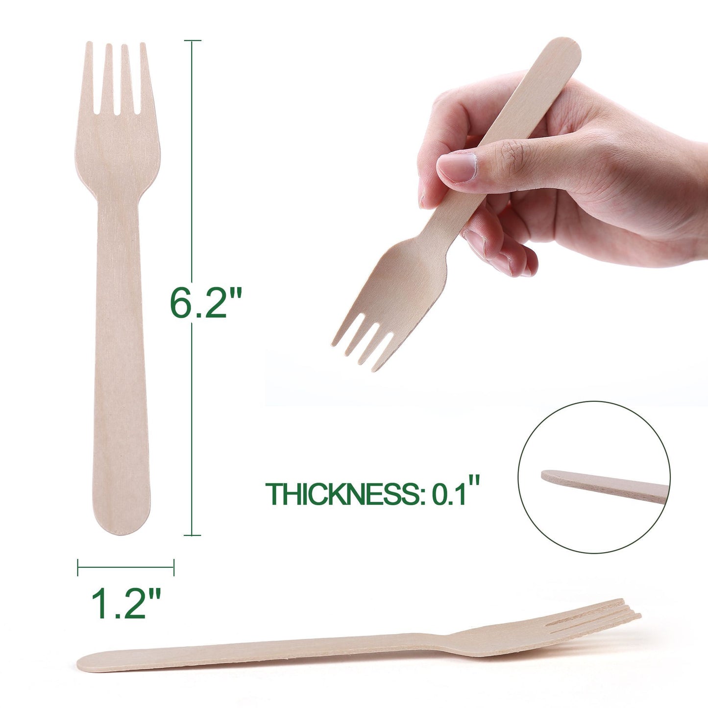 LotFancy Disposable Wooden Forks, 6.2inch Compostable Biodegradable Eco-friendly Forks, Great for Party Camping Picnics