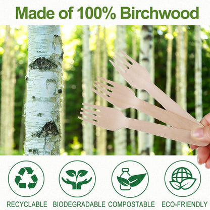 LotFancy Disposable Wooden Forks, 6.2inch Compostable Biodegradable Eco-friendly Forks, Great for Party Camping Picnics