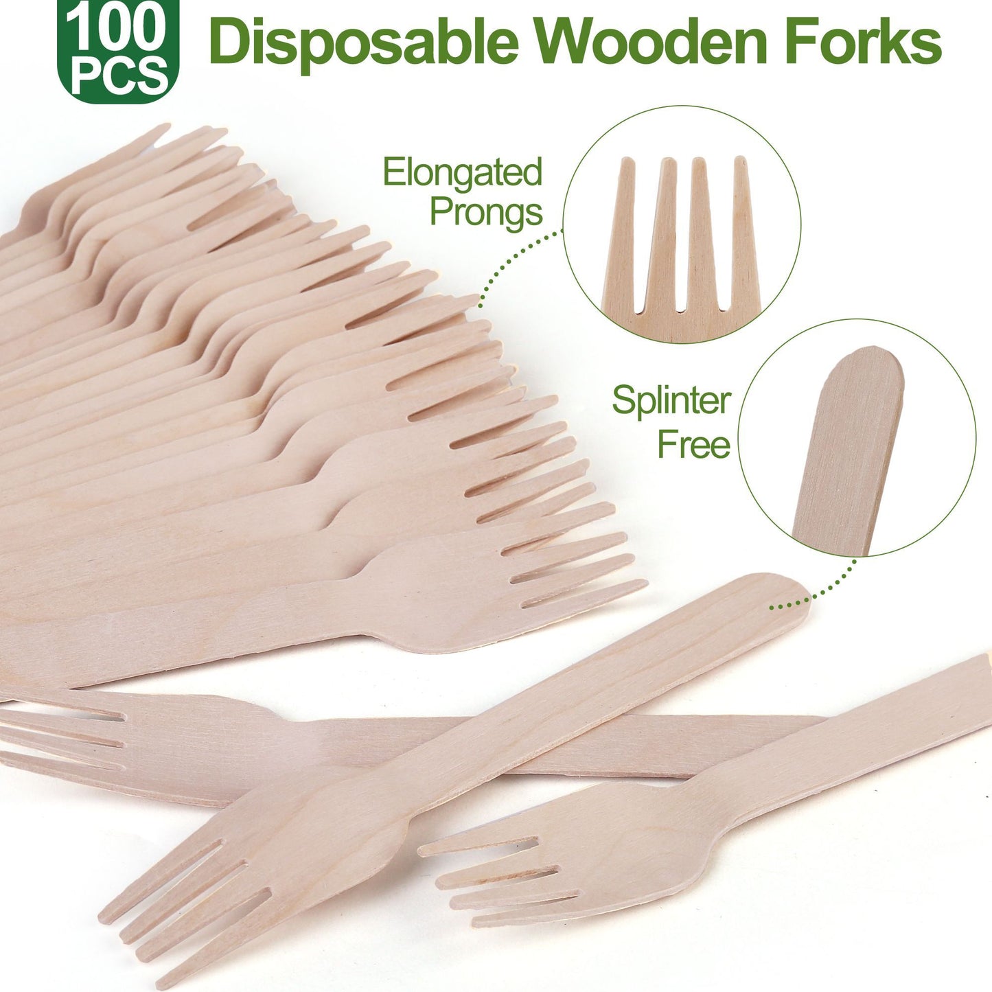 LotFancy Disposable Wooden Forks, 6.2inch Compostable Biodegradable Eco-friendly Forks, Great for Party Camping Picnics