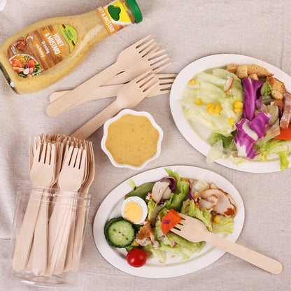 LotFancy Disposable Wooden Forks, 6.2inch Compostable Biodegradable Eco-friendly Forks, Great for Party Camping Picnics