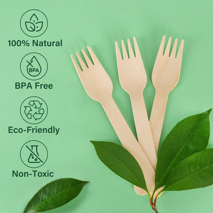 LotFancy Disposable Forks, 100 Pcs Wooden Forks, 6.2" Compostable Biodegradable Forks