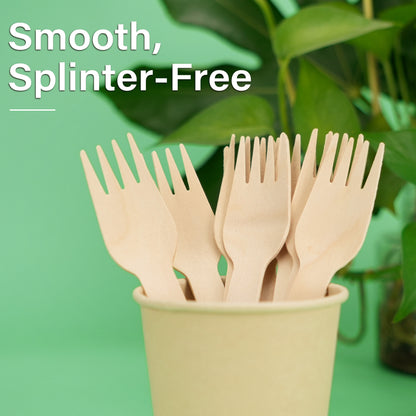 LotFancy Disposable Forks, 100 Pcs Wooden Forks, 6.2" Compostable Biodegradable Forks