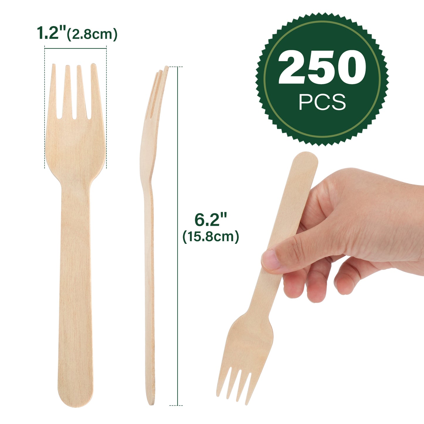 LotFancy Forks Disposable, 250 Pcs Wooden Forks, 6.2" Compostable Biodegradable Wood Forks
