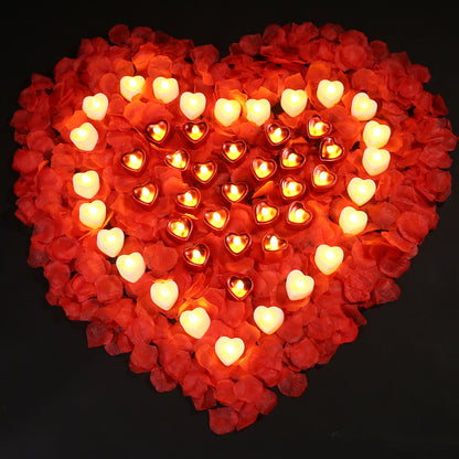 LotFancy 4000 Rose Petals with 48 White and Red Flameless Tea Lights LED Candles, 10 Foil Balloons Kit, WMT