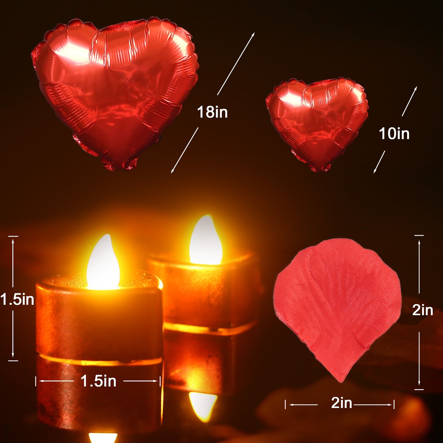 LotFancy 2000 Rose Petals with 24 Red Flameless Tea Lights LED Candles, 10 Foil Balloons Kit, Artificial Rose Petals for Romantic Night,Proposal Decorations, Bedroom, Anniversary, Wedding