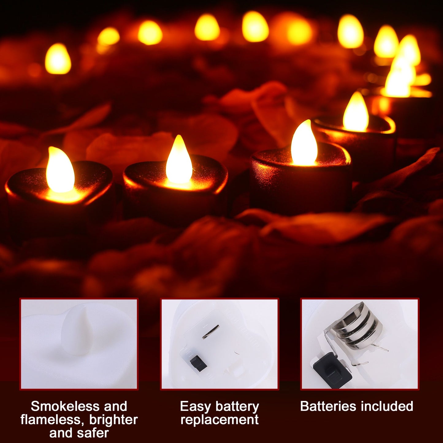 LotFancy 2000 Rose Petals with 24 Red Flameless Tea Lights LED Candles, 10 Foil Balloons Kit, Artificial Rose Petals for Romantic Night,Proposal Decorations, Bedroom, Anniversary, Wedding