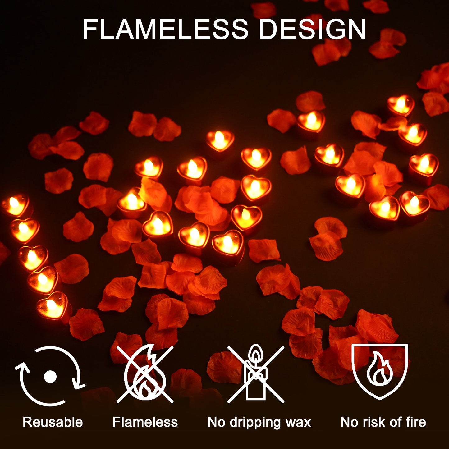 LotFancy 2000 Rose Petals with 24 Red Flameless Tea Lights LED Candles, 10 Foil Balloons Kit, Artificial Rose Petals for Romantic Night,Proposal Decorations, Bedroom, Anniversary, Wedding