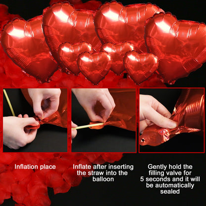 LotFancy 2000 Rose Petals with 24 Red Flameless Tea Lights LED Candles, 10 Foil Balloons Kit, Artificial Rose Petals for Romantic Night,Proposal Decorations, Bedroom, Anniversary, Wedding