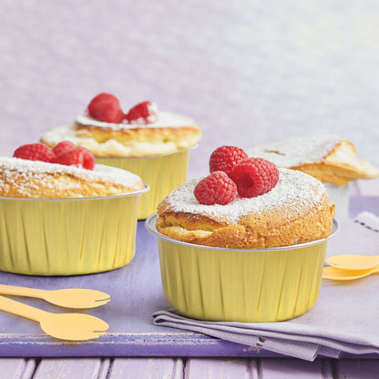 LotFancy 50 Aluminum Foil Baking Cups with Lids, Oven Safe Cupcake Liners, Mini Cake Pans, 5oz, Gold