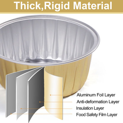 LotFancy 50 Aluminum Foil Baking Cups with Lids, Oven Safe Cupcake Liners, Mini Cake Pans, 5oz, Gold