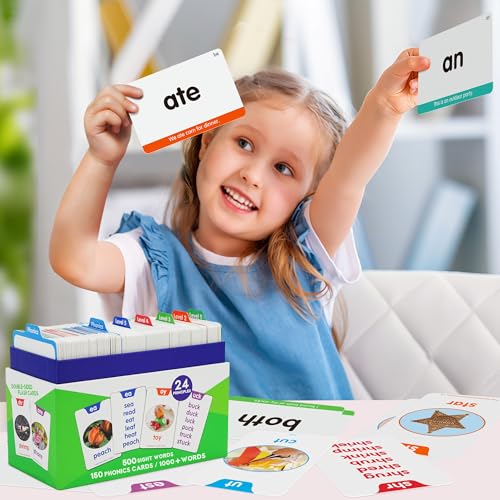 BenBen Sight Words Phonics Flash Cards, Learn to Read CVC, Blends, Long Vowel Sounds, Dolch & Fry High Frequency Site Words for Pre-k Kindergarten 1st 2nd 3rd Grade Kids