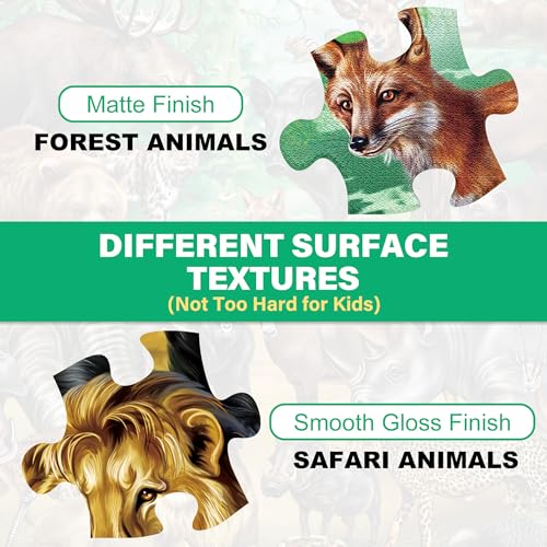 BenBen Puzzles for Kids Ages 4-6, Double Sided 100 Piece Puzzles for Kids, 2 in 1 Puzzle, Wild Animals, Learning Educational Jigsaw Puzzles Toys for Boys Girls (15.75” x 11.75”)