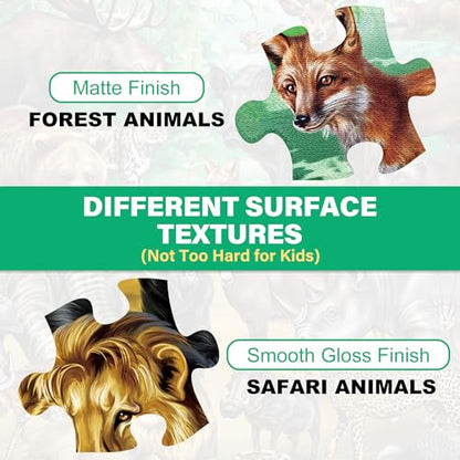 BenBen Puzzles for Kids Ages 4-6, Double Sided 100 Piece Puzzles for Kids, 2 in 1 Puzzle, Wild Animals, Learning Educational Jigsaw Puzzles Toys for Boys Girls (15.75” x 11.75”)