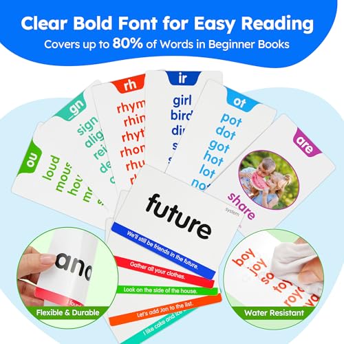 BenBen Sight Words Phonics Flash Cards, Learn to Read CVC, Blends, Long Vowel Sounds, Dolch & Fry High Frequency Site Words for Pre-k Kindergarten 1st 2nd 3rd Grade Kids