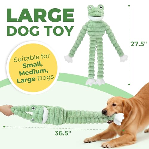 Prime Pets Squeaky Dog Toys for Large Dogs, 27” Plush Frog Dog Toy with Crinkle Paper for Small Medium Large Dogs, Stuffed Puppy Chew Toys to Keep Them Busy