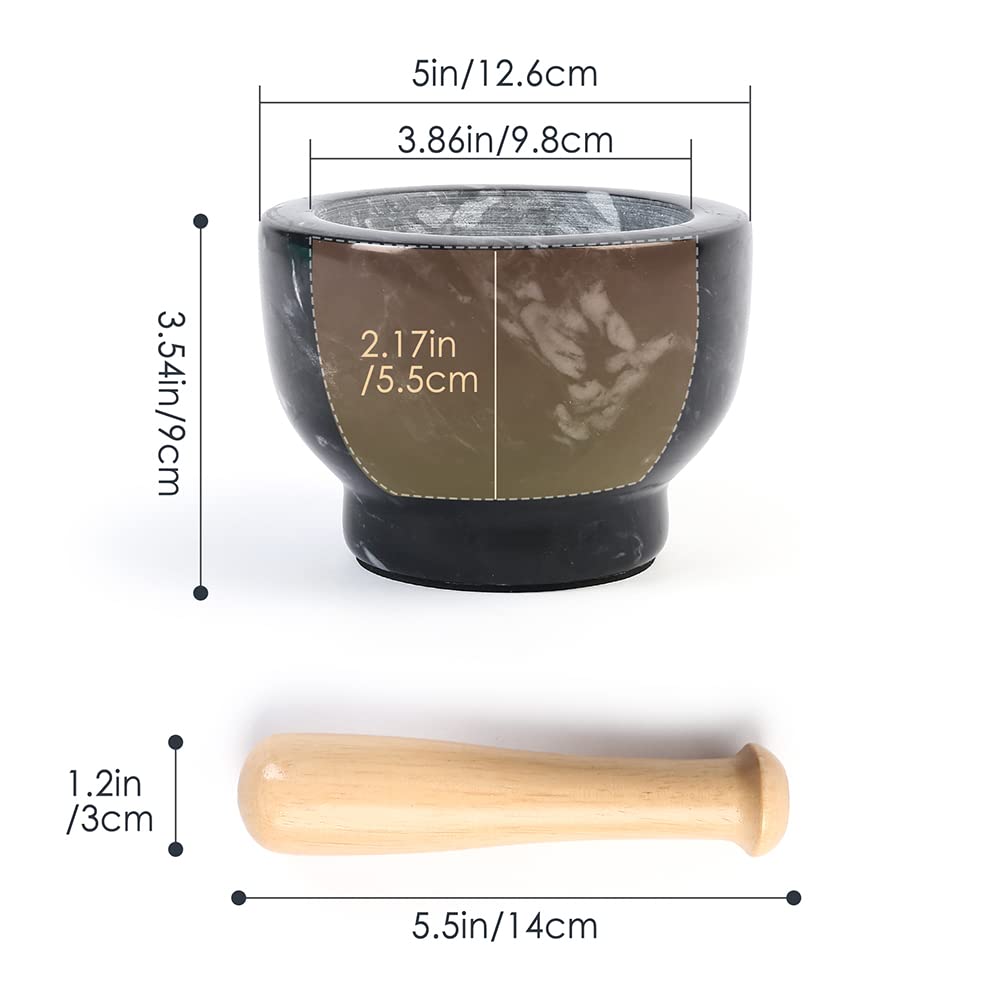 LotFancy Mortar and Pestle Set, 5 inch Large Black Solid Marble Mortar for Guacamole