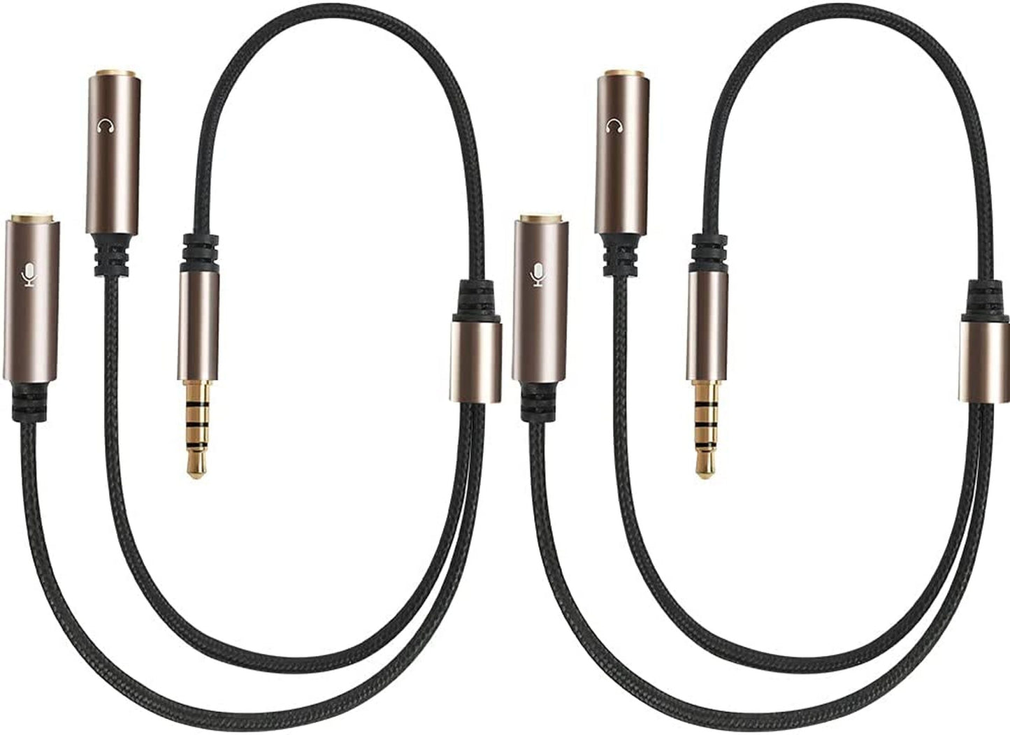 LotFancy Headphone Splitter, Pack of 2, Mic and Audio Y Splitter Cables, 3.5mm TRRS Male to Dual TRS Female Jack Adapter for Gaming Headset, PS4, Xbox One, PC, Smartphones, Tablet
