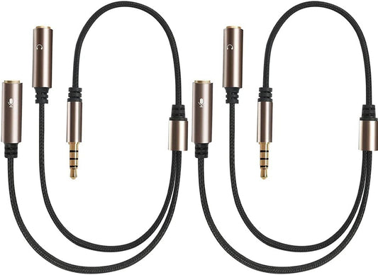 LotFancy Headphone Splitter, Pack of 2, Mic and Audio Y Splitter Cables, 3.5mm TRRS Male to Dual TRS Female Jack Adapter for Gaming Headset, PS4, Xbox One, PC, Smartphones, Tablet