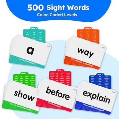 BenBen Sight Words Phonics Flash Cards, Learn to Read CVC, Blends, Long Vowel Sounds, Dolch & Fry High Frequency Site Words for Pre-k Kindergarten 1st 2nd 3rd Grade Kids