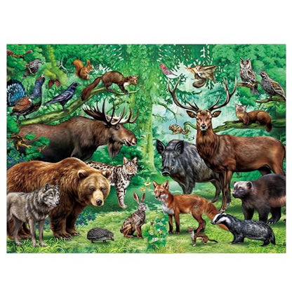 BenBen Puzzles for Kids Ages 4-6, Double Sided 100 Piece Puzzles for Kids, 2 in 1 Puzzle, Wild Animals, Learning Educational Jigsaw Puzzles Toys for Boys Girls (15.75” x 11.75”)