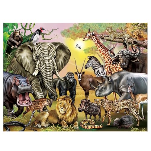 BenBen Puzzles for Kids Ages 4-6, Double Sided 100 Piece Puzzles for Kids, 2 in 1 Puzzle, Wild Animals, Learning Educational Jigsaw Puzzles Toys for Boys Girls (15.75” x 11.75”)